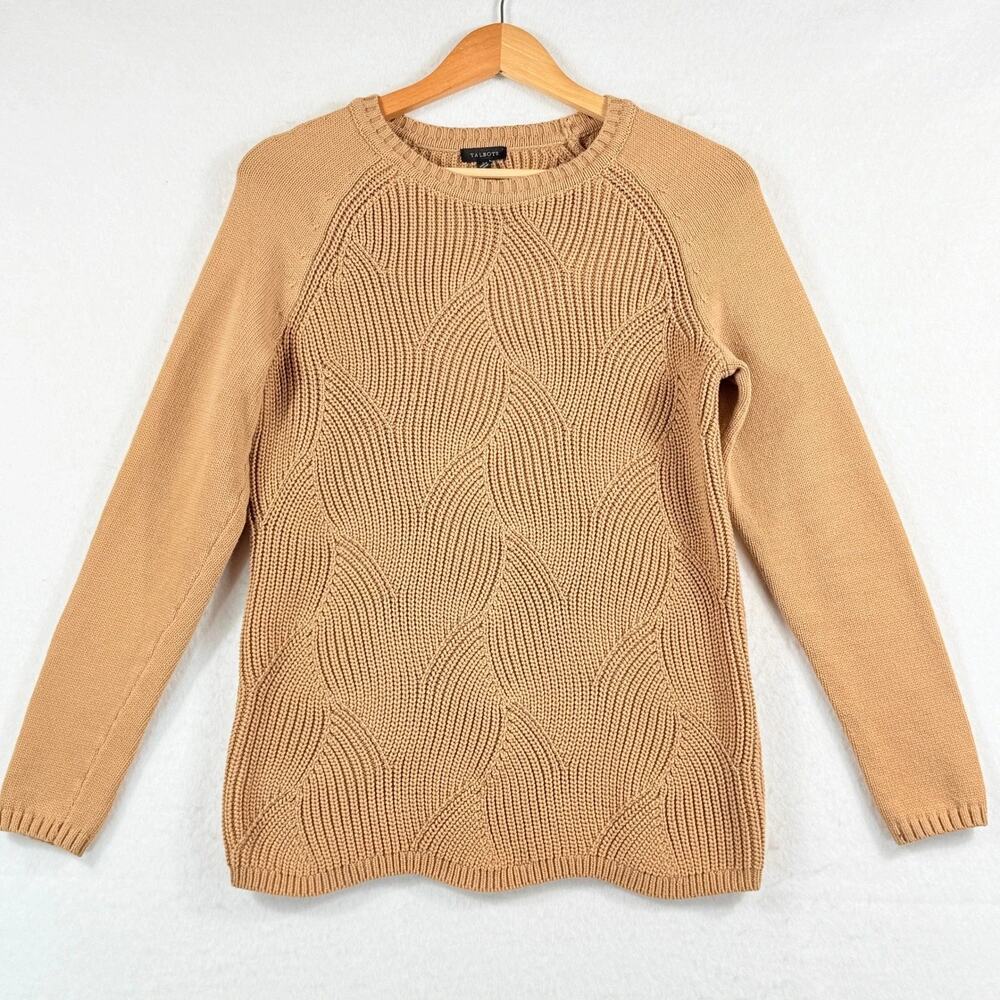 Talbots knit Wave Knit Sweater Tan Camel Quiet Luxury Preppy XL A010542